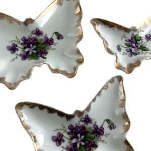 Vintage Graduated Nesting Butterfly Violet gold rim trinket dishes Japan